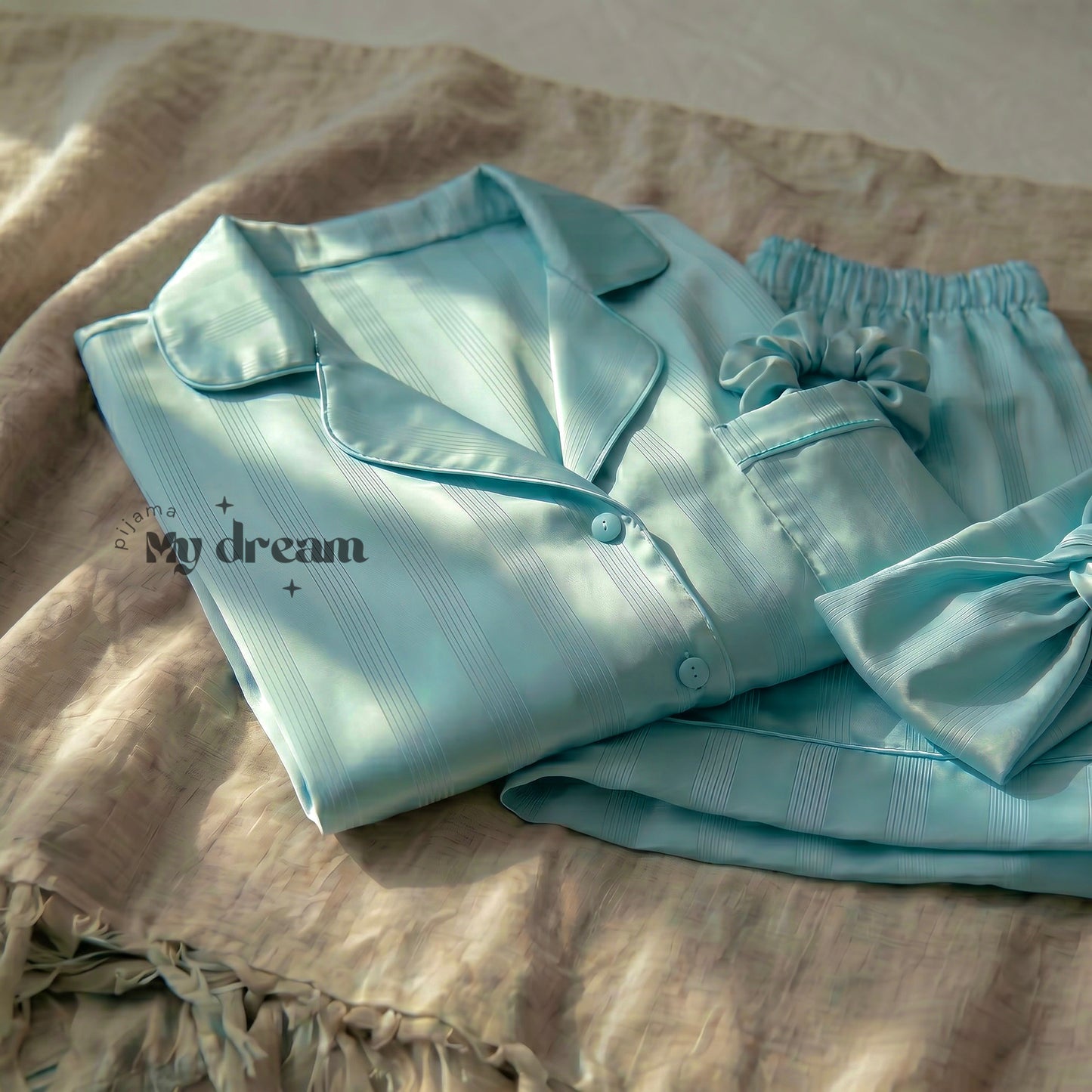 Satin Pajama Shorts Set- Turquoise
