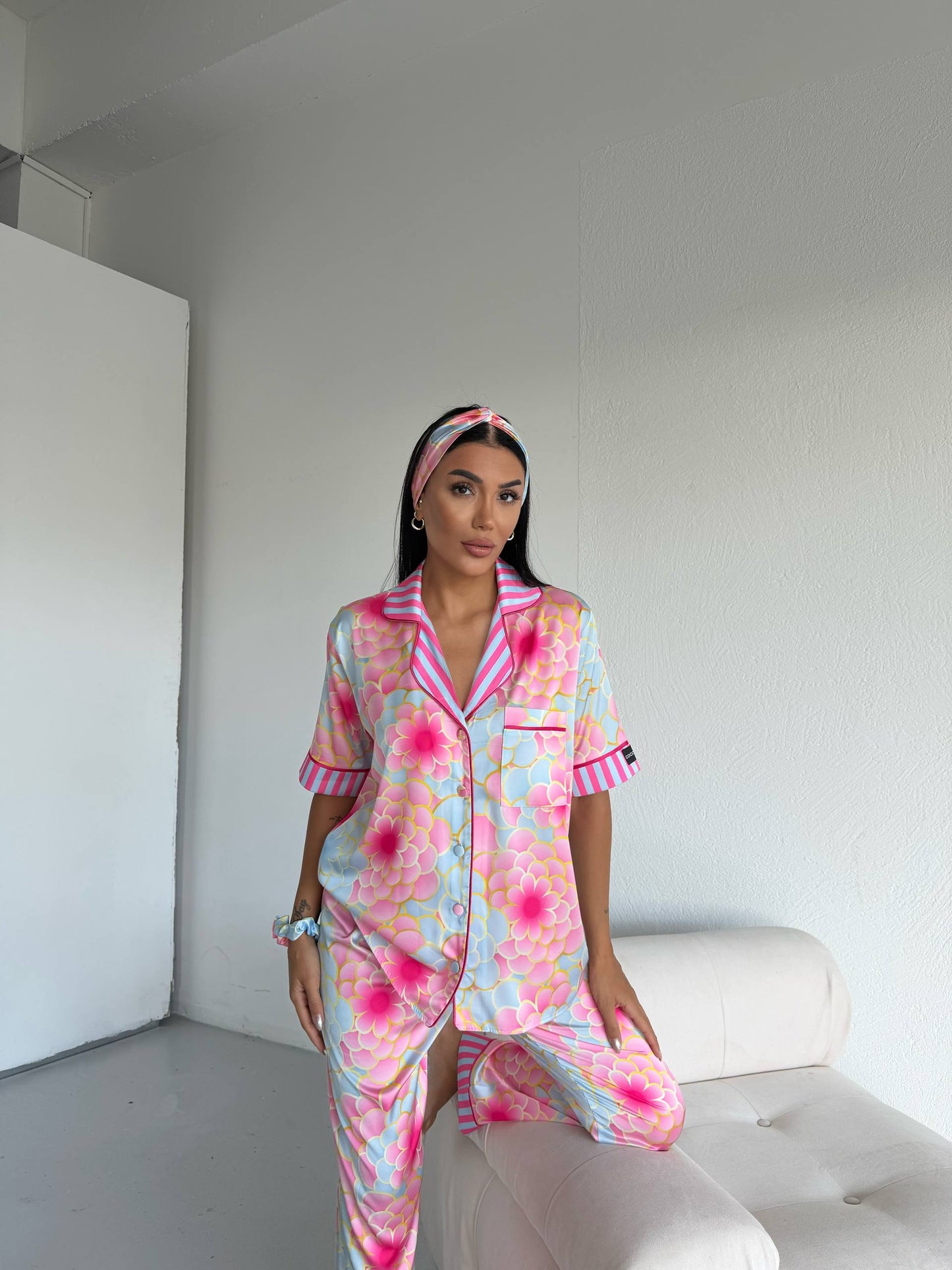 Floral Print Satin Pajama Pats Set