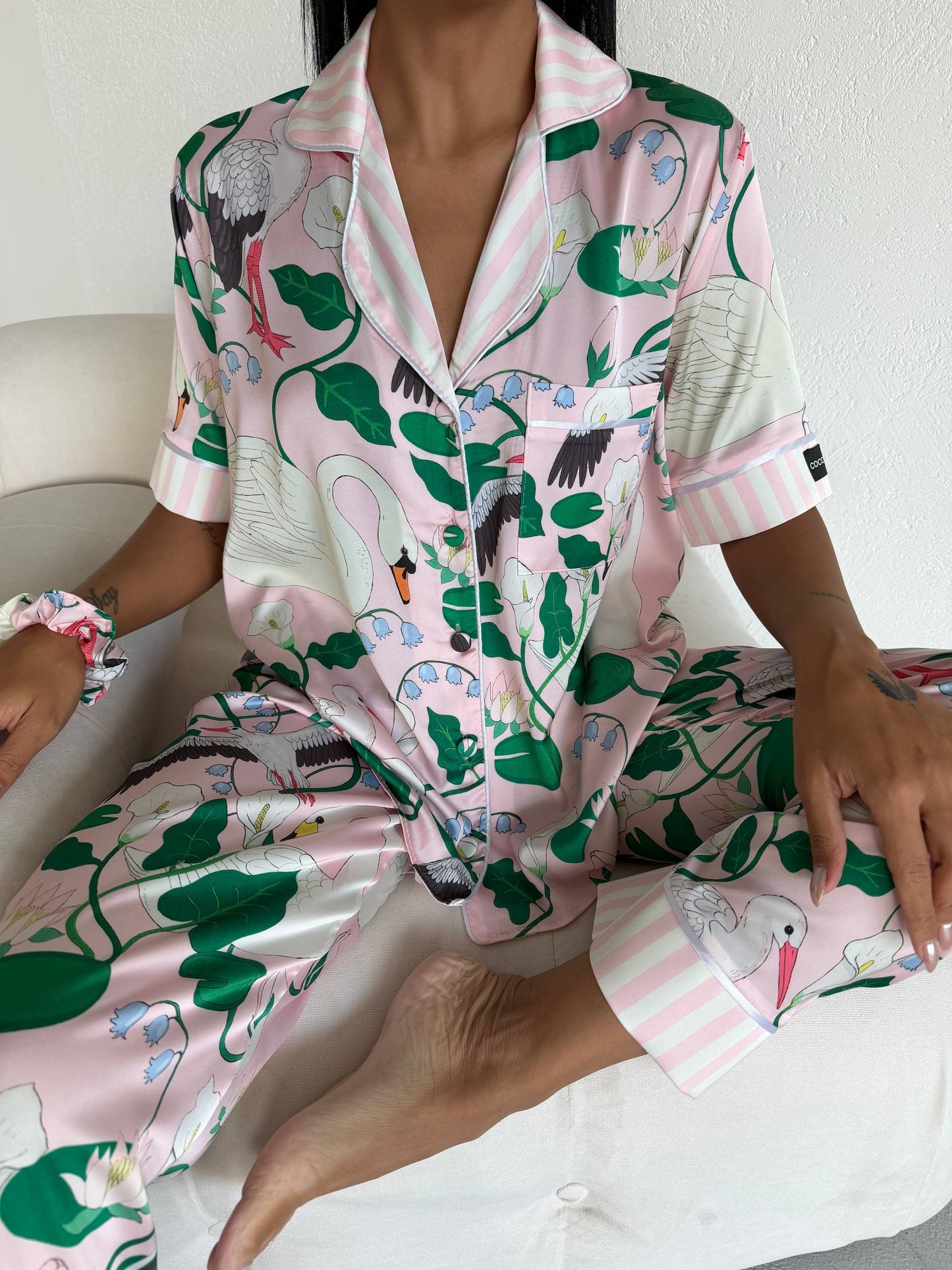 Printed Satin Pajama Set