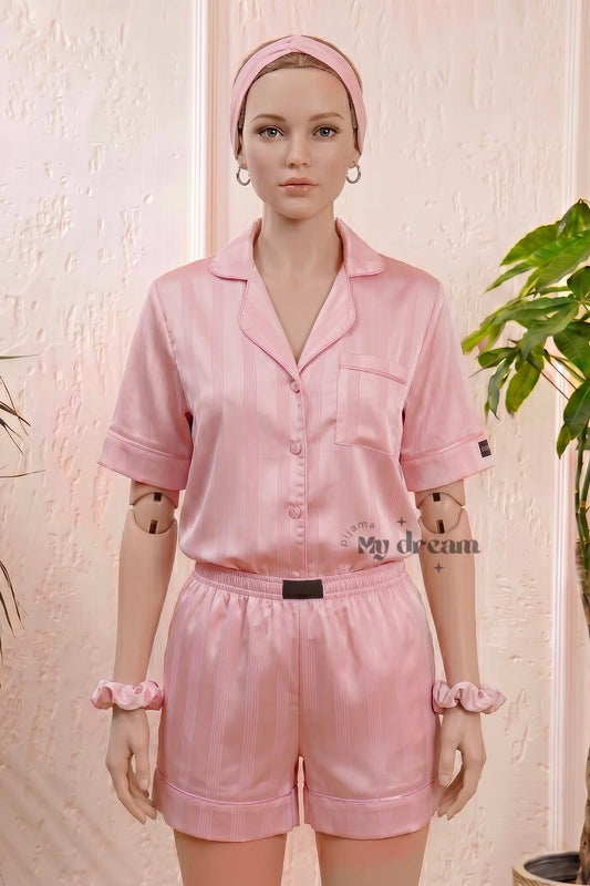 Satin Shorts Pajama Set-Powder Pink