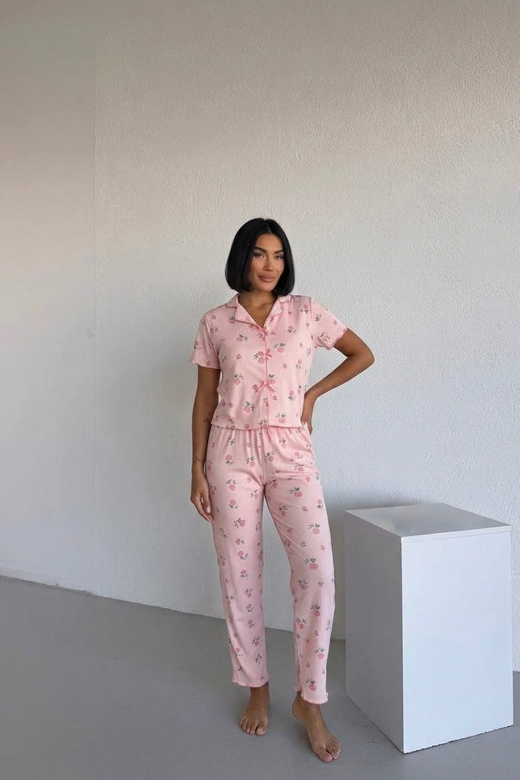 Floral Print Pajama-Pink