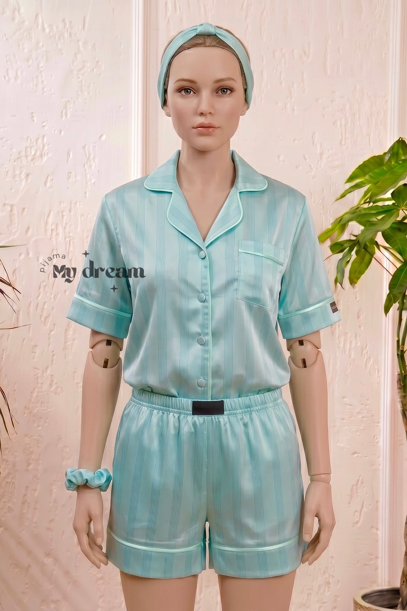 Satin Pajama Shorts Set- Turquoise