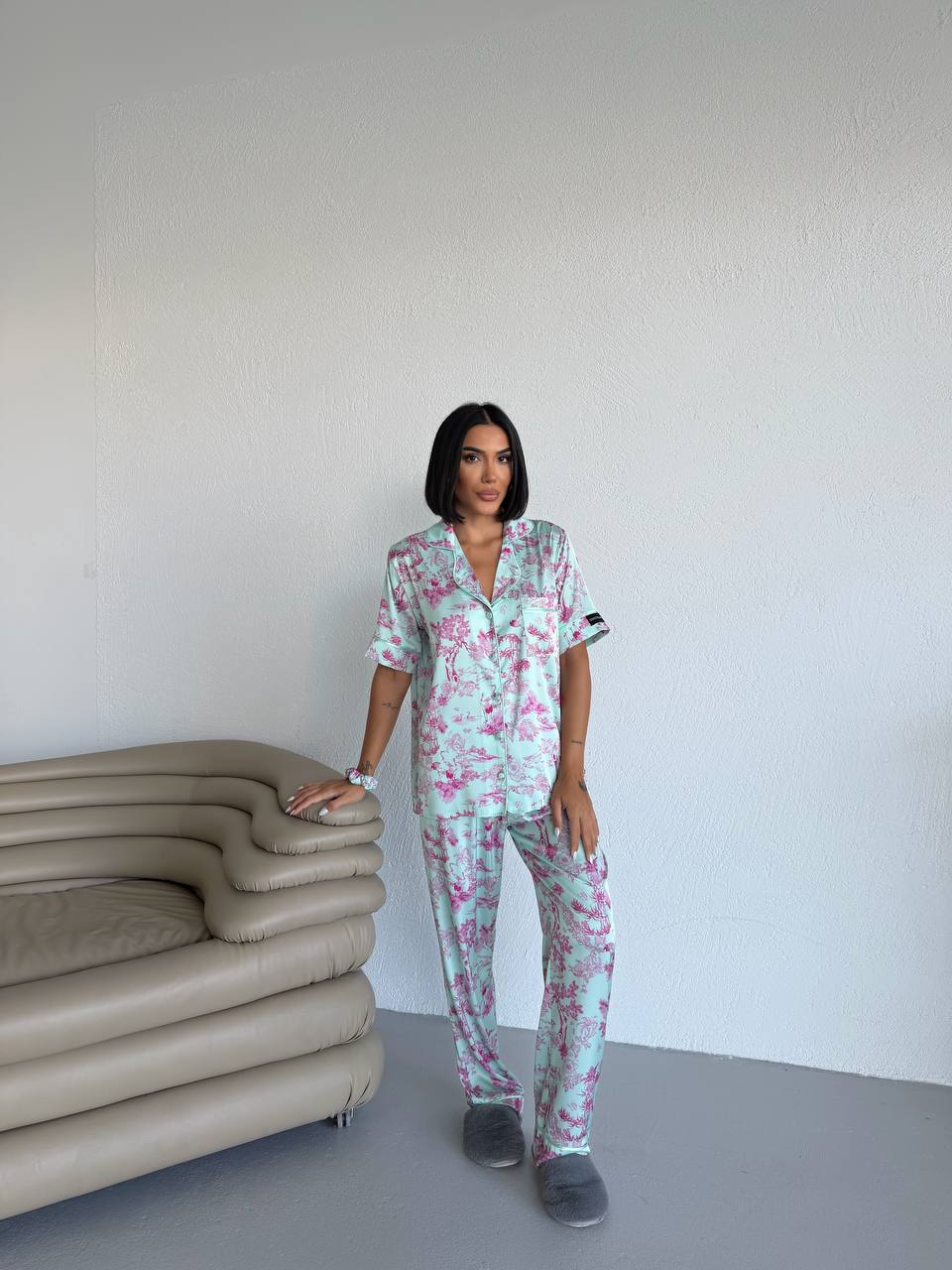 Dior Print Satin Pajama- Blue