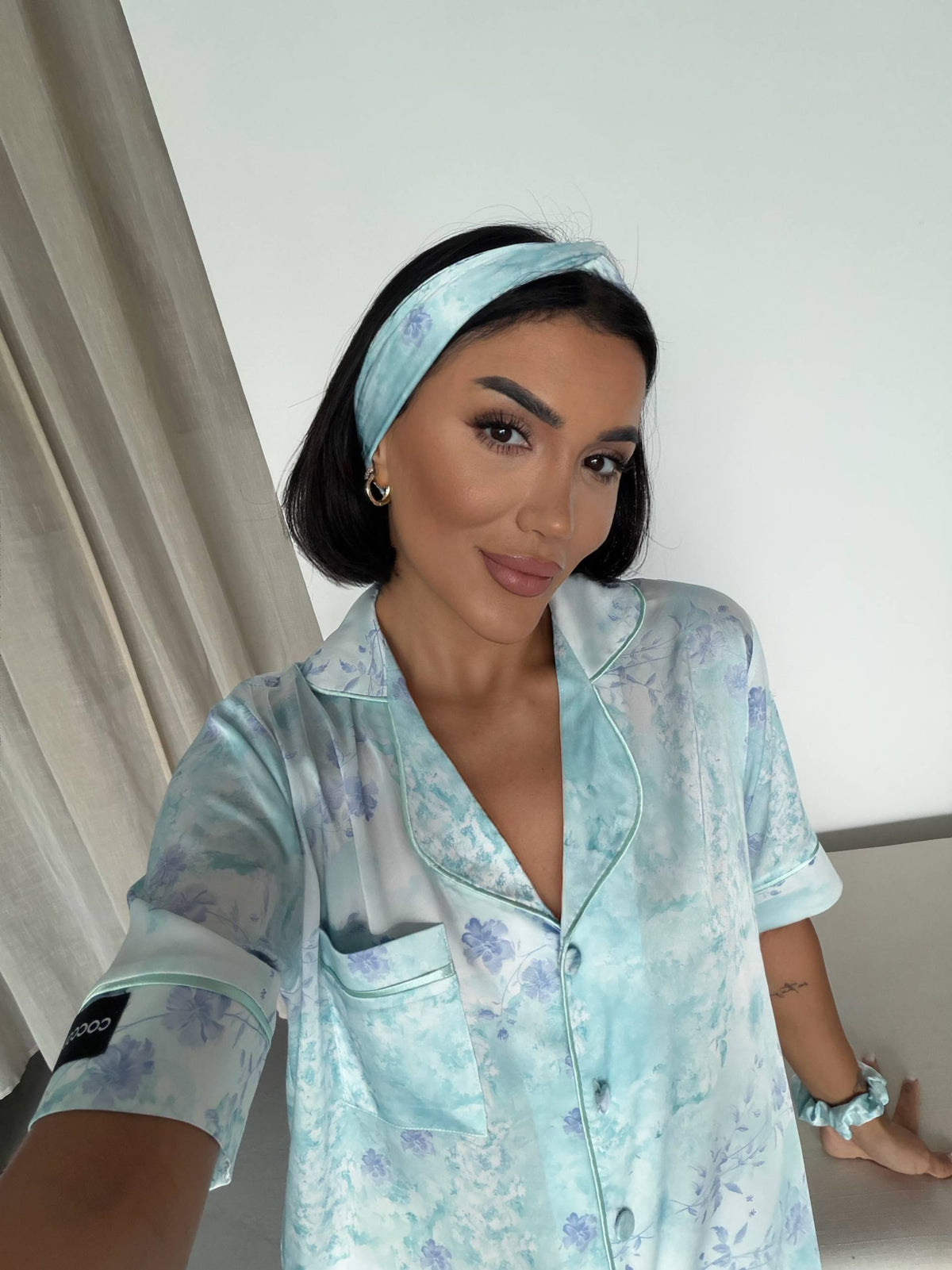 Floral Shorts Satin Pajama- Blue