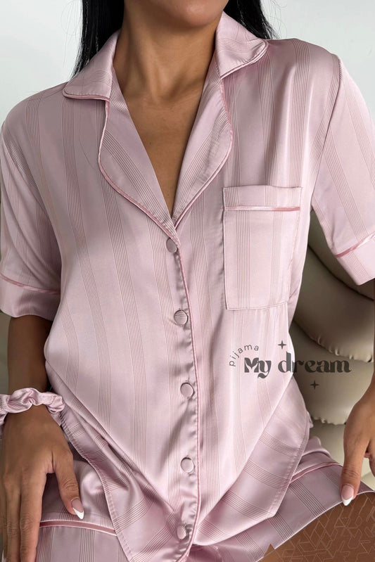 Satin Shorts Pajama Set-Powder Pink