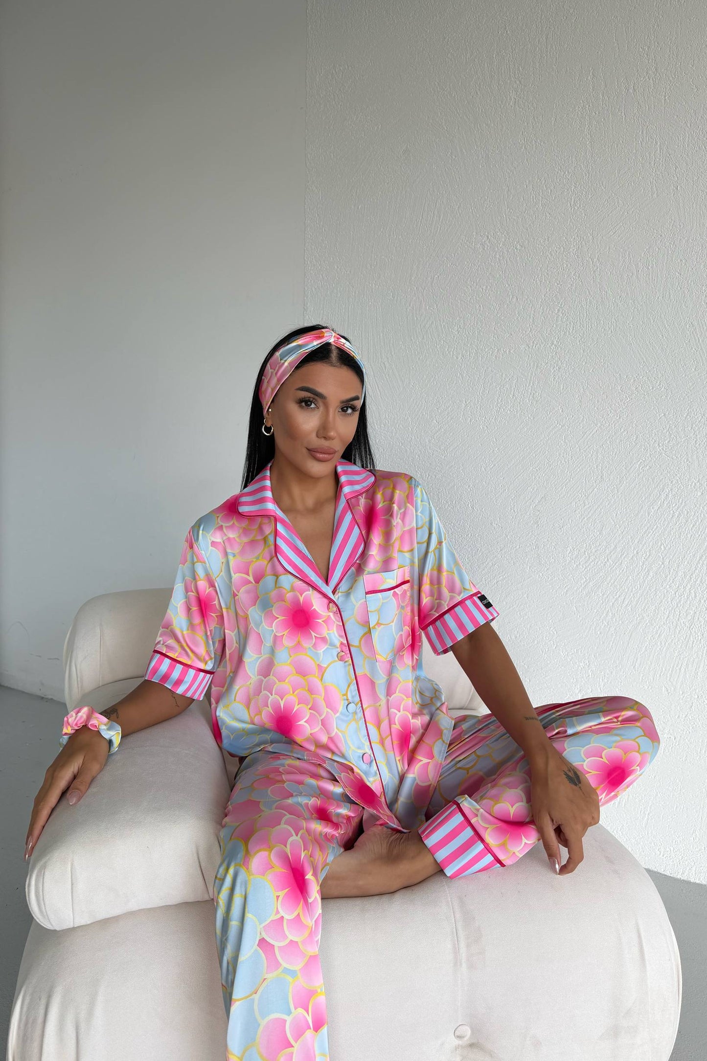 Floral Print Satin Pajama Pats Set