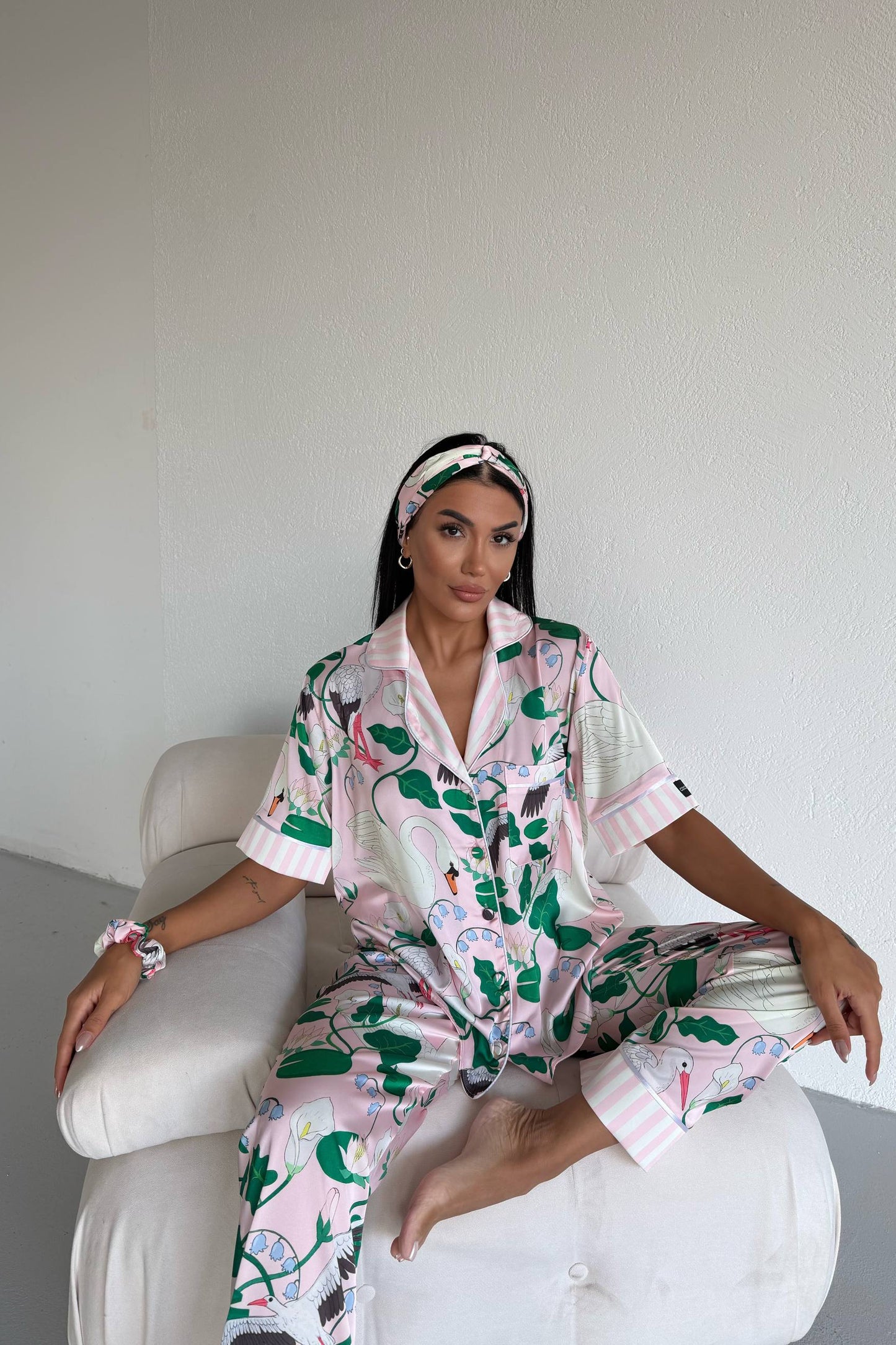 Printed Satin Pajama Set
