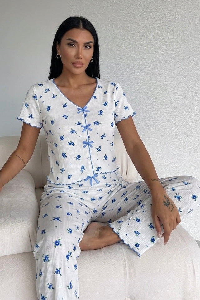 Floral print pajama _ blue