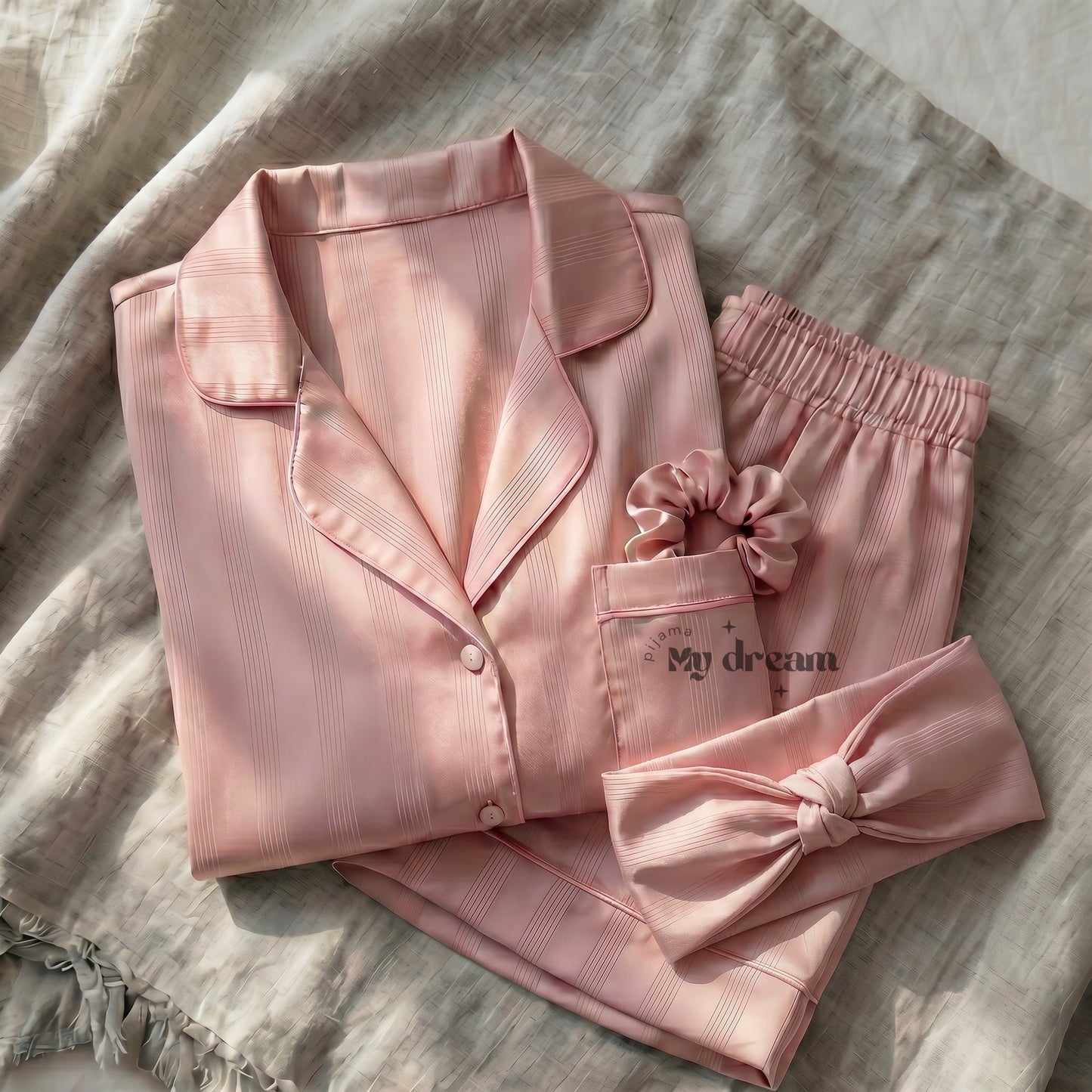 Satin Shorts Pajama Set-Powder Pink
