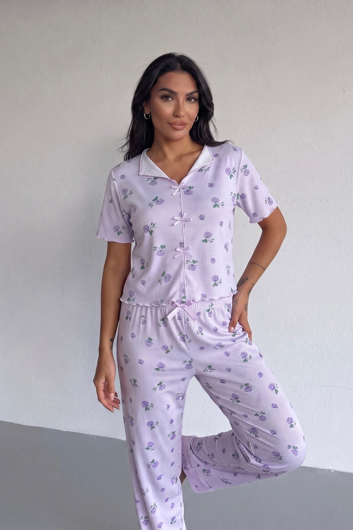 Floral print Pajama-purple