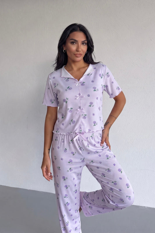 Floral print Pajama-purple