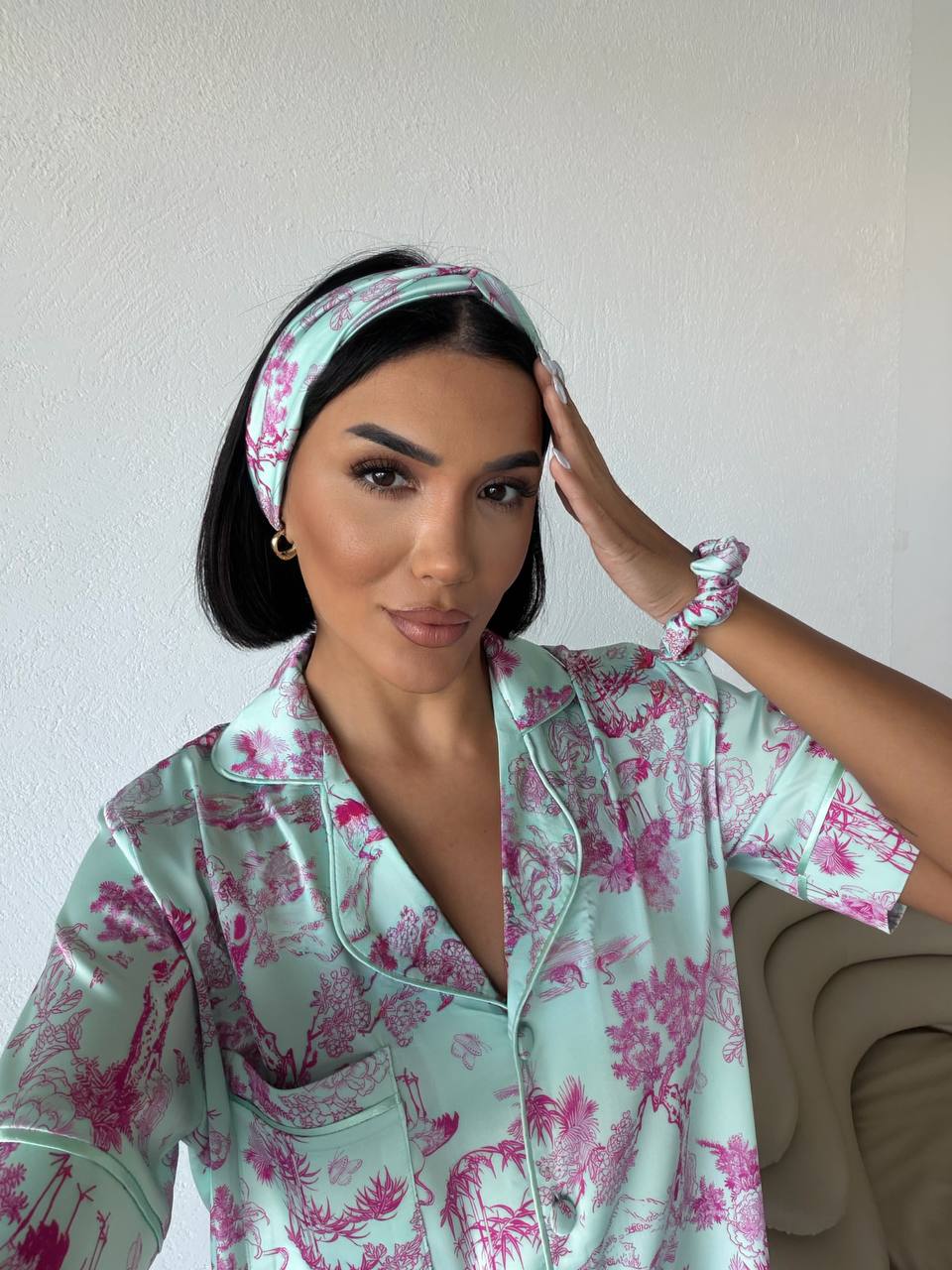 Dior Print Satin Pajama- Blue