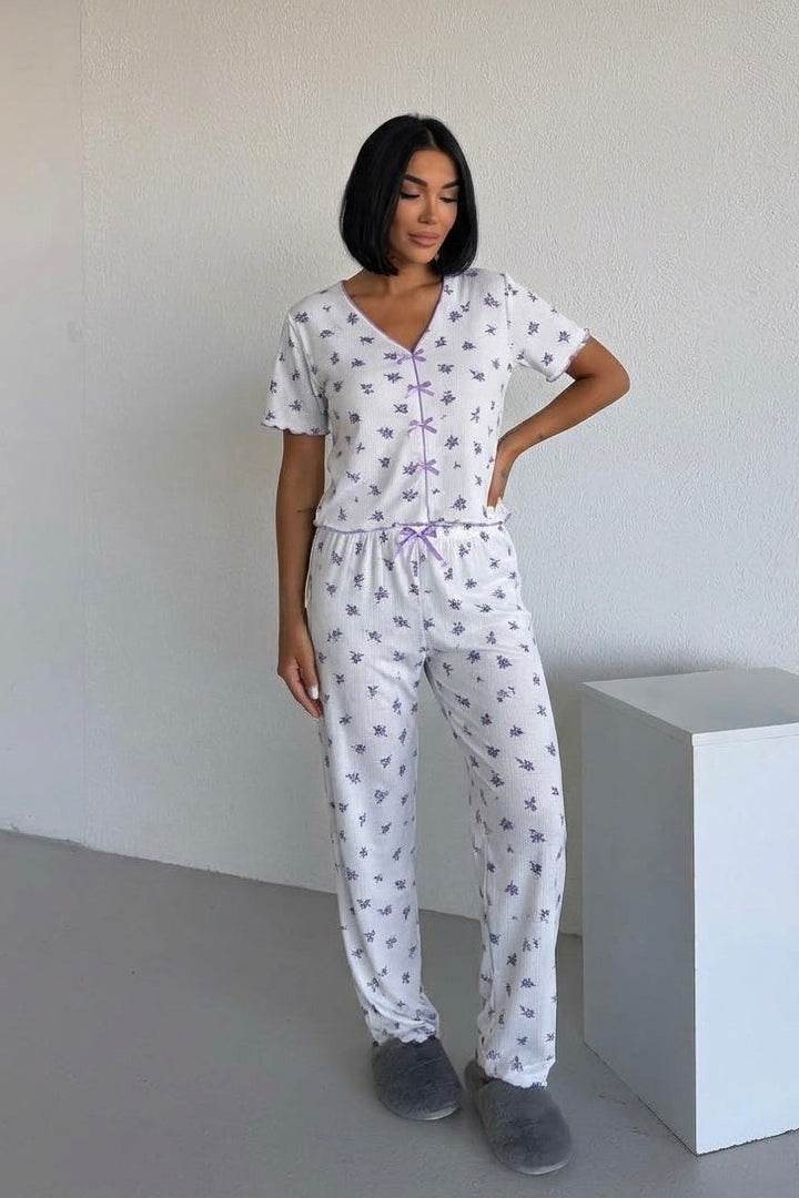 Floral print pajama - purple