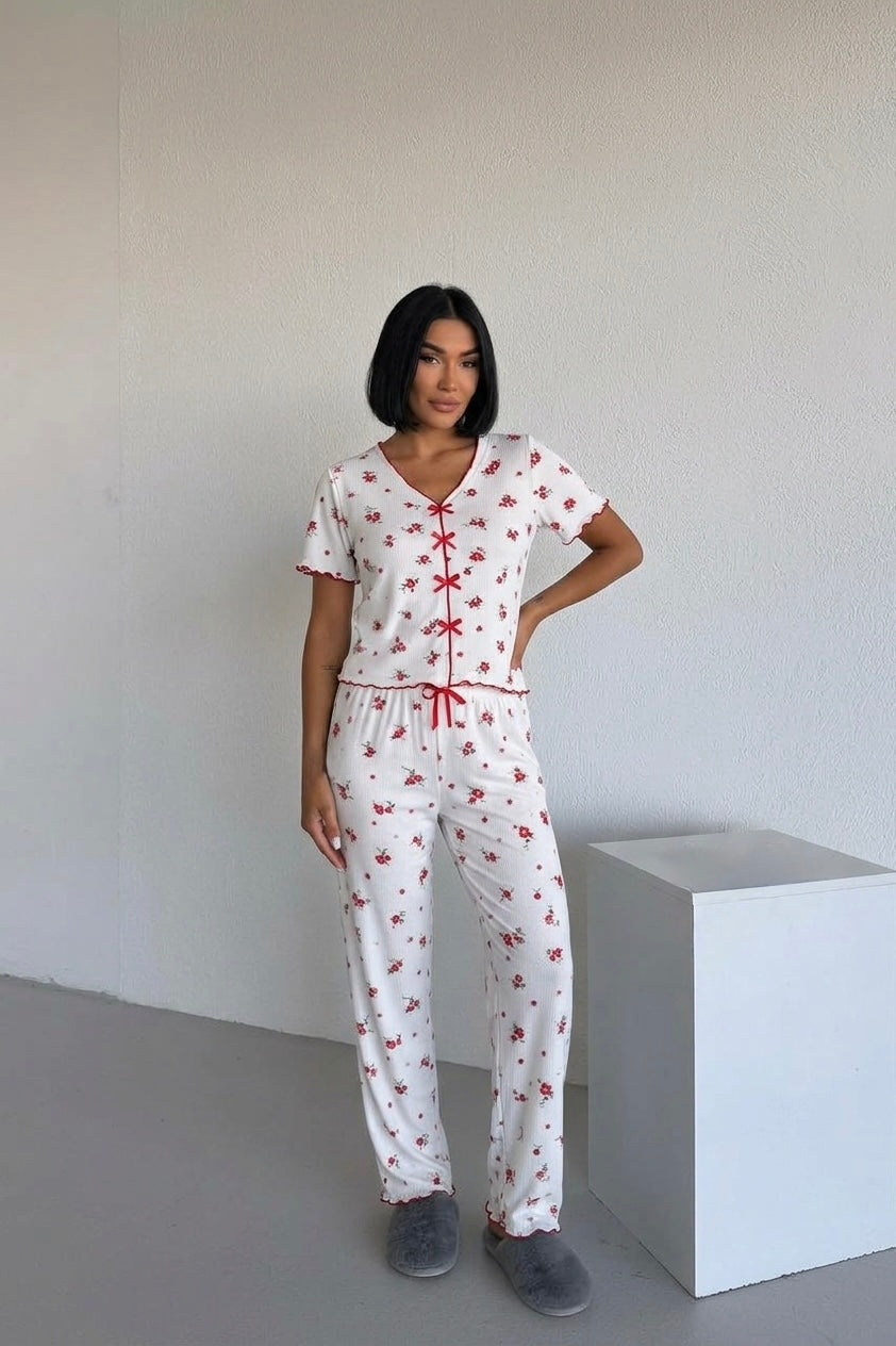 Floral print pajama_red